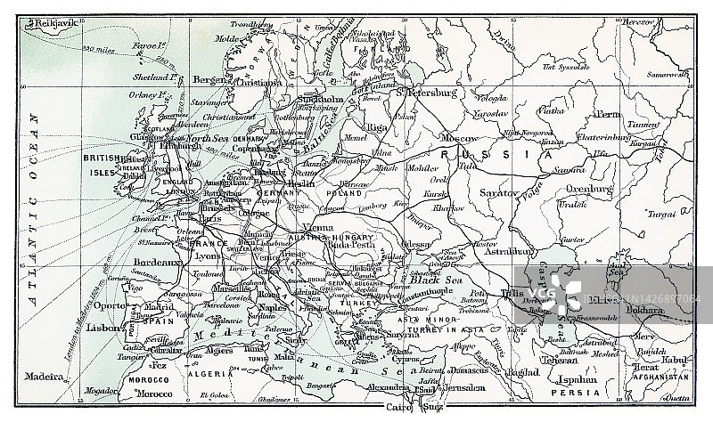 欧洲主要旅行路线古地图图片素材