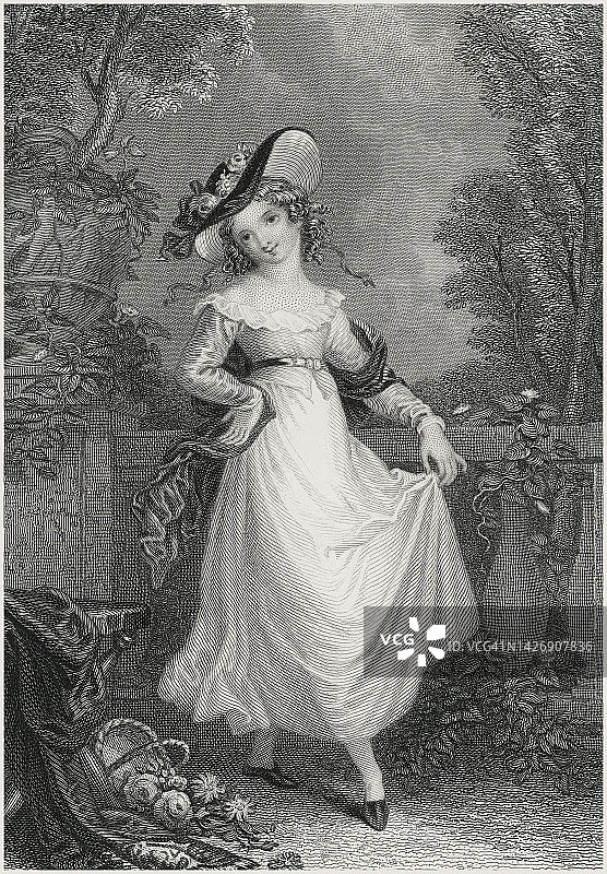 古老的雕刻肖像画维多利亚公主跳舞的约翰梅西赖特图片素材