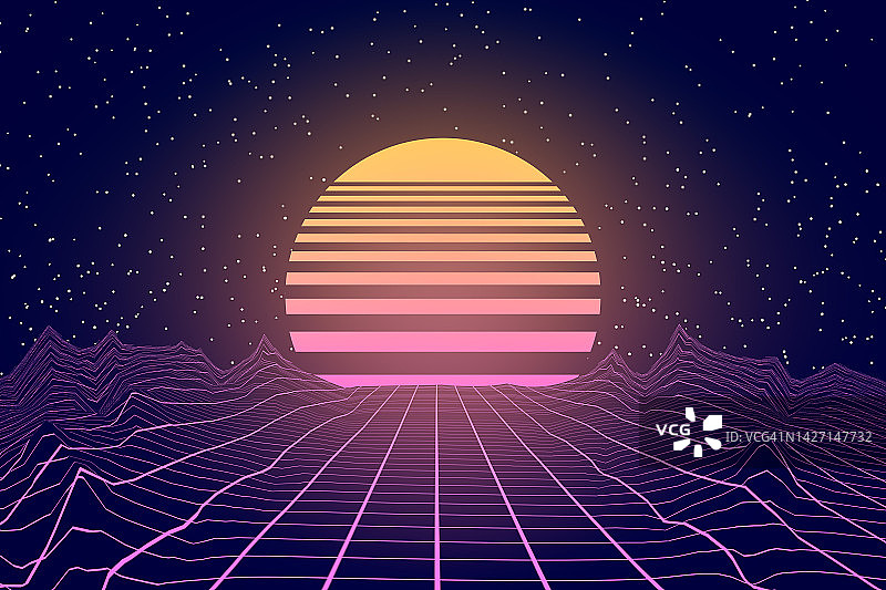 复古80年代太空飞驰线框背景图片素材