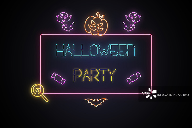 深色背景上的霓虹灯万圣节快乐信息图片素材