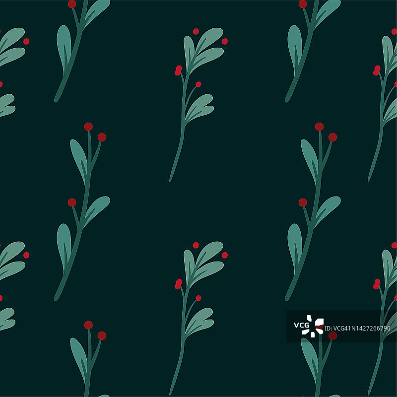 圣诞植物图案。冬季花卉无缝背景。槲寄生无缝图案。冬季婚礼和圣诞装饰的节日复古壁纸图片素材