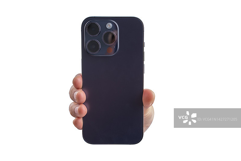 手持智能手机与爱人视频通话的女孩，用相机自拍（白色背景）图片素材