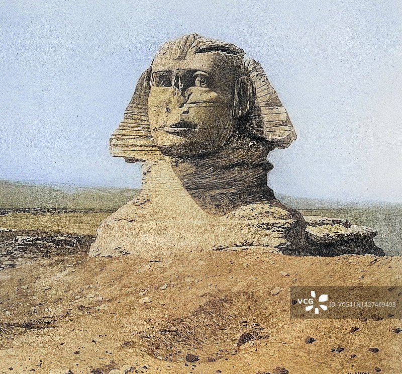 古埃及建筑，狮身人面像古老版画插图图片素材