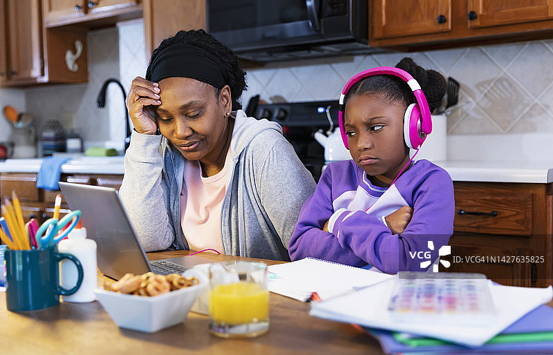 女孩和奶奶使用笔记本电脑受挫图片素材
