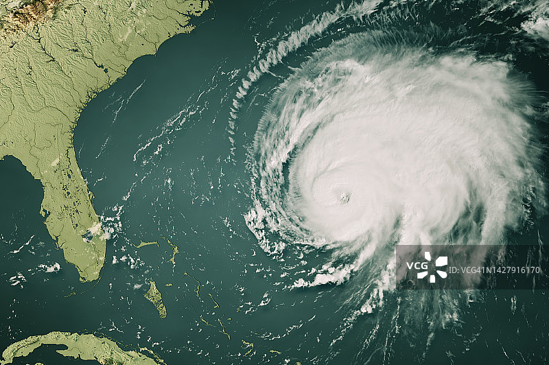 飓风“菲奥娜”云图，大西洋，佛罗里达，3D渲染彩色图片素材
