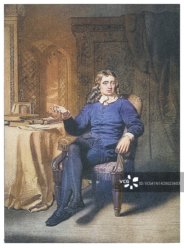 约翰·弥尔顿肖像：英国诗人和学者图片素材