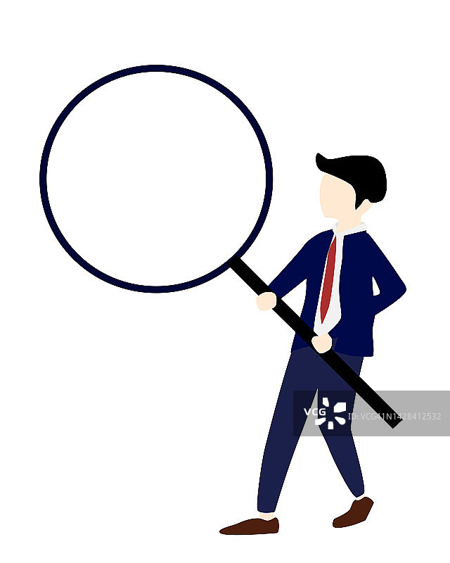 西装革履手持放大镜的男人插画图片素材