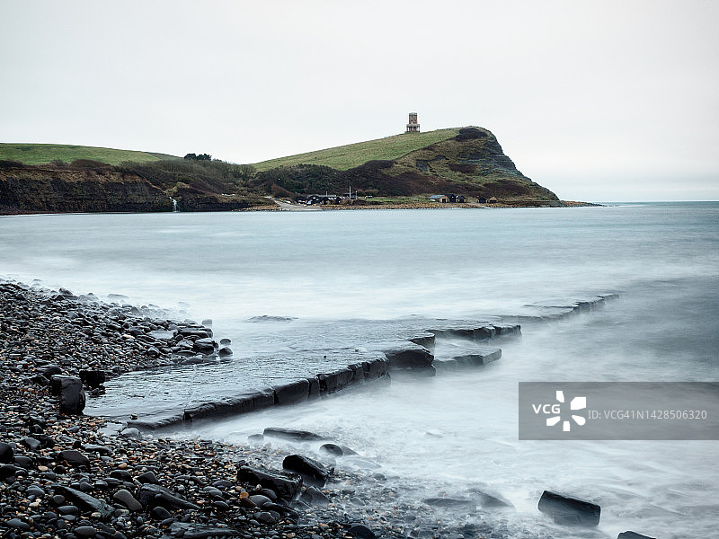 英格兰多塞特郡金梅里奇湾长曝光海岬图片素材