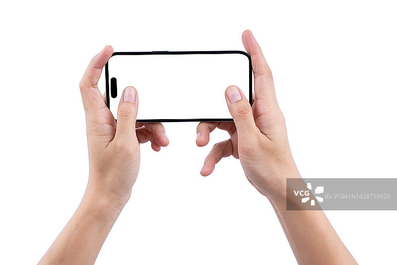 女人在白色背景上玩手机图片素材