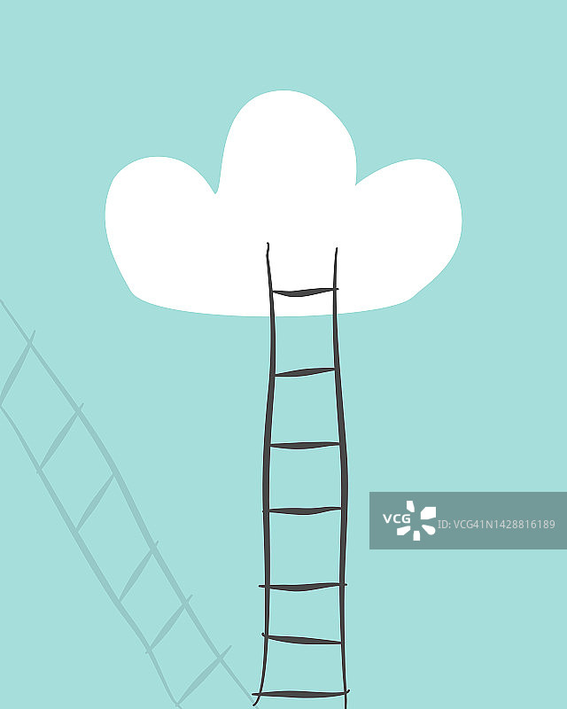 通往云端的梯子矢量图。梦想概念图片素材