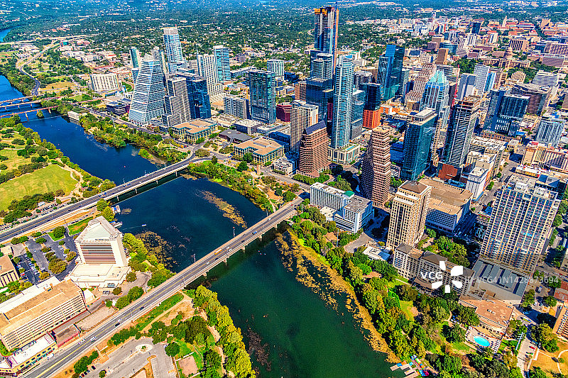 美国德克萨斯州奥斯汀市中心航拍图片素材