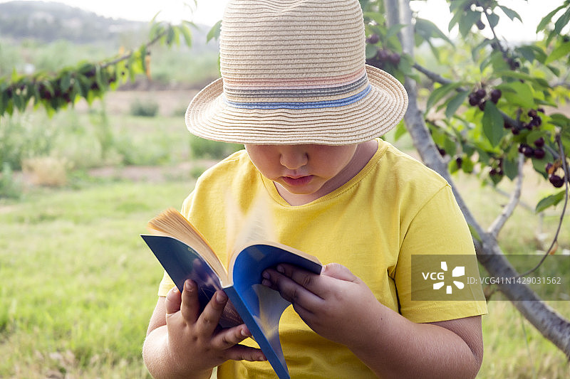 对书本感兴趣的小男孩图片素材
