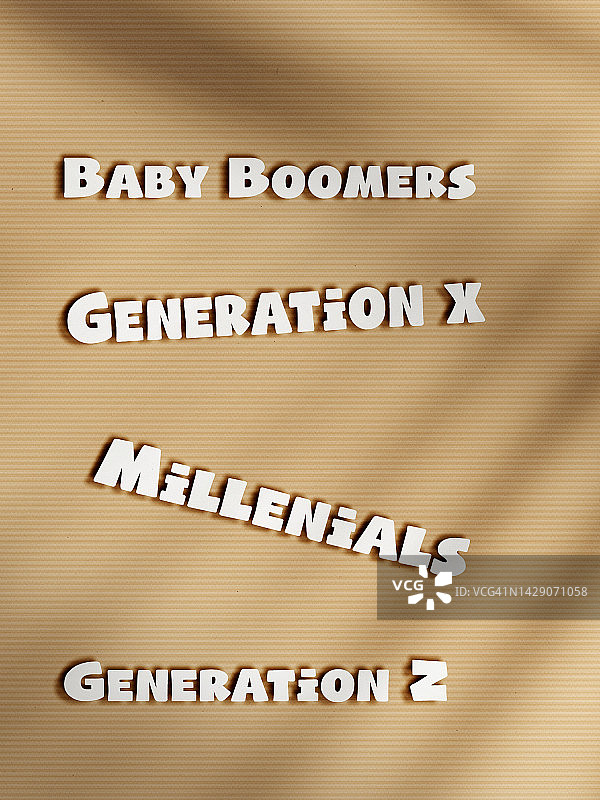 婴儿潮一代、X世代、千禧一代纸质信息图片素材