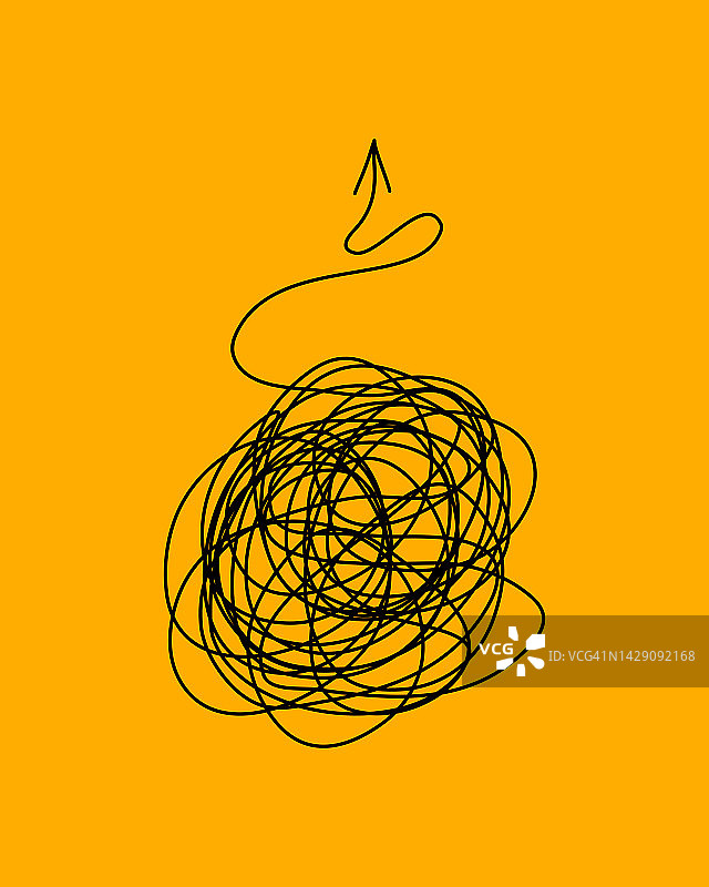 黄色背景上带箭头的涂鸦线条图示图片素材