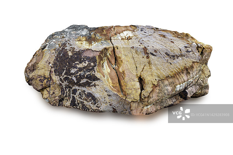 带有刮痕和图案的大块粗糙岩石，白色背景上图片素材