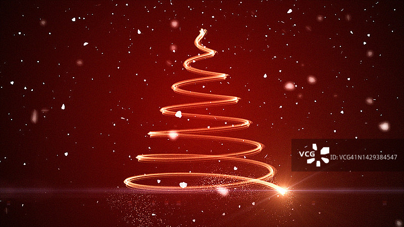 抽象发光圣诞树与降雪图片素材