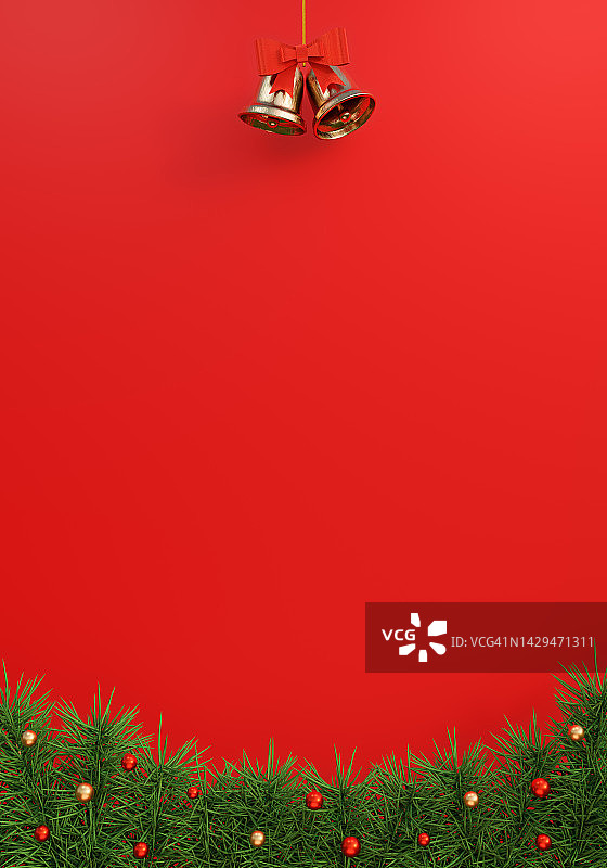 铃铛与松叶红色圣诞主题背景图片素材