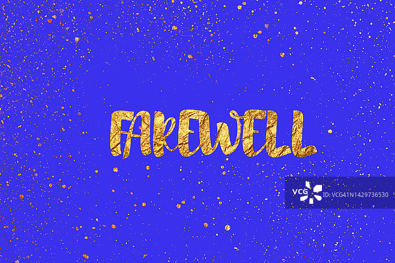 蓝色背景上的金色文字再见图片素材
