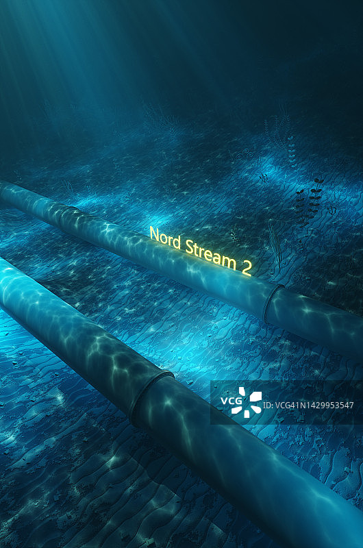 带有“北溪2号”霓虹灯字样的水下石油管道图片素材