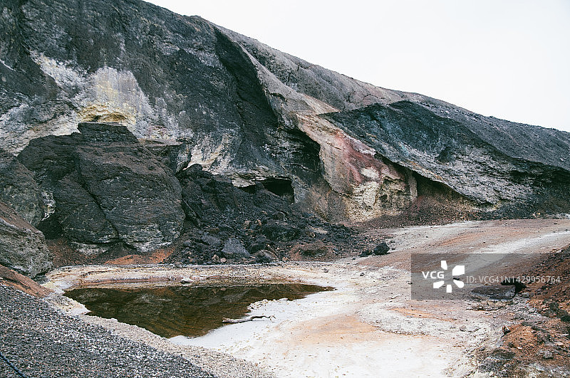 力拓矿山渣山间的湖泊图片素材