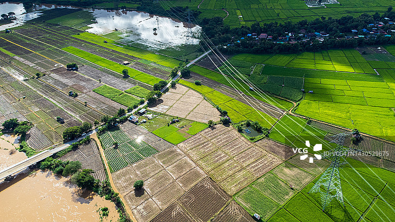 水源附近的农业区航拍图片素材