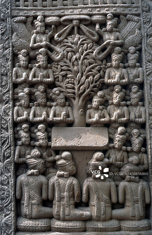 佛教浅浮雕，描绘了“本生经”中的场景（印度）图片素材