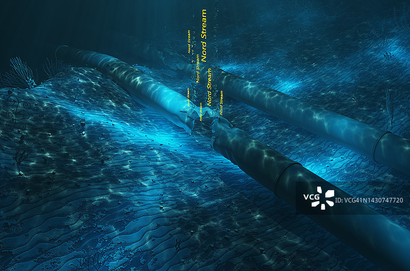 水下被摧毁的北溪2号石油管道特写图片素材