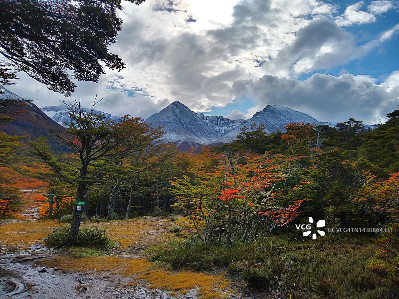秋季阿根廷巴塔哥尼亚乌斯怀亚的雪山图片素材
