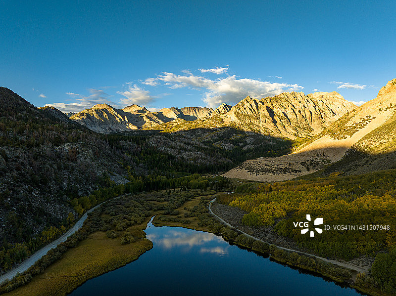 英约国家森林公园萨布丽娜湖出水口北湖航拍景色图片素材