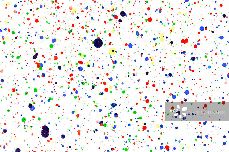 彩色墨水飞溅：明亮材质上的油漆飞溅，彩色圆点，白色纸上的水彩图片素材