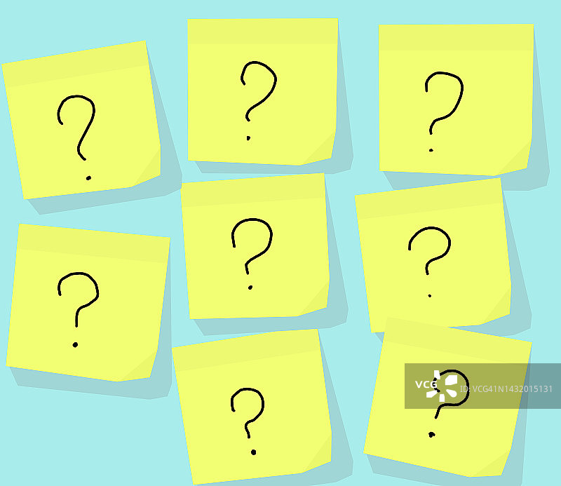 贴在墙上的带有问号的便签插画图片素材