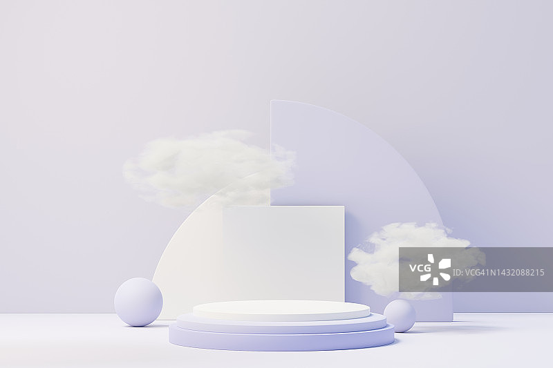 3D渲染 美容展示台，2022年度代表色设计，用于产品展示和广告 简约粉彩天空和梦幻场景 浪漫概念图片素材