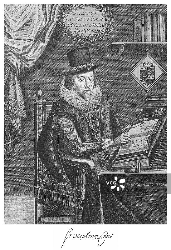 弗朗西斯·培根肖像，第一代圣阿尔班子爵（维鲁兰勋爵）- 英国哲学家和政治家，曾担任检察总长和英国大法官图片素材