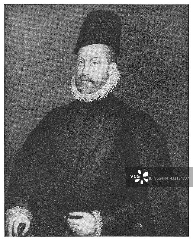 葡萄牙国王、那不勒斯和西西里国王，西班牙国王费利佩二世肖像图片素材