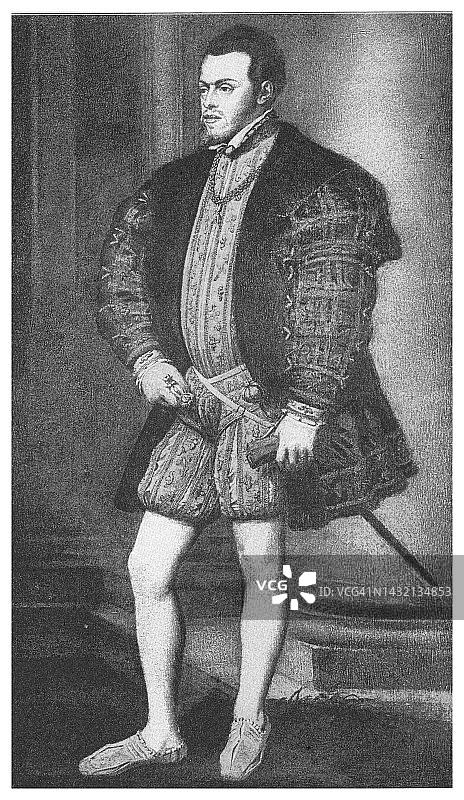 葡萄牙国王、那不勒斯和西西里国王，西班牙国王费利佩二世肖像图片素材