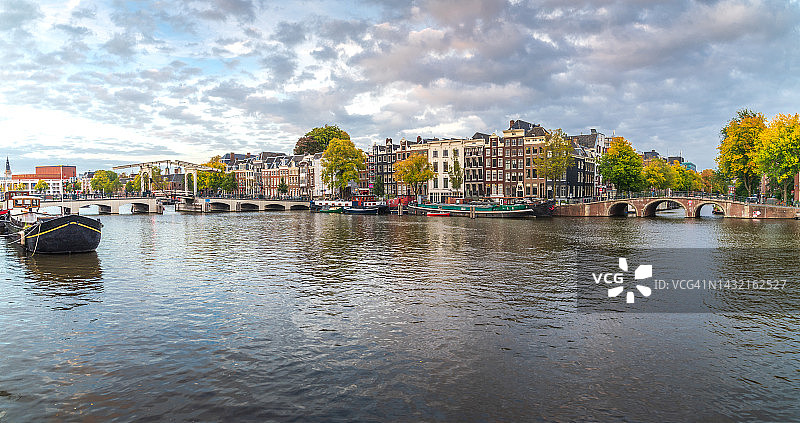 荷兰阿姆斯特丹阿姆斯特尔河全景图片素材