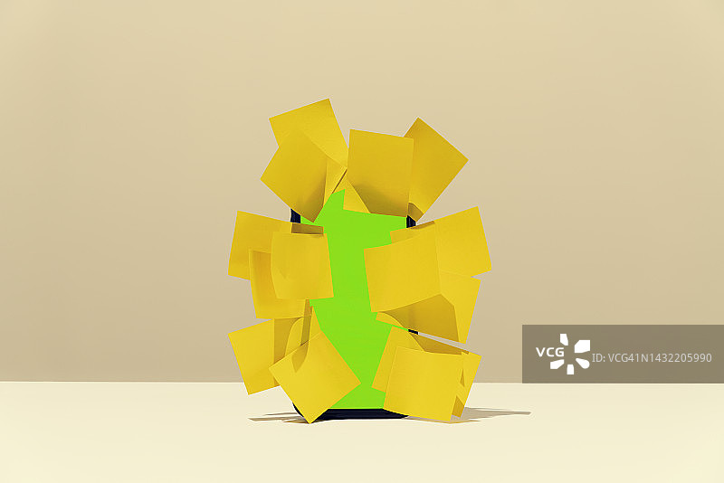 堆满黄色便签的手机图片素材