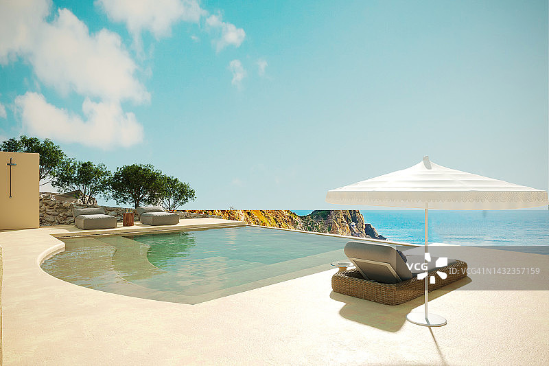 带海景游泳池的现代海滨别墅图片素材