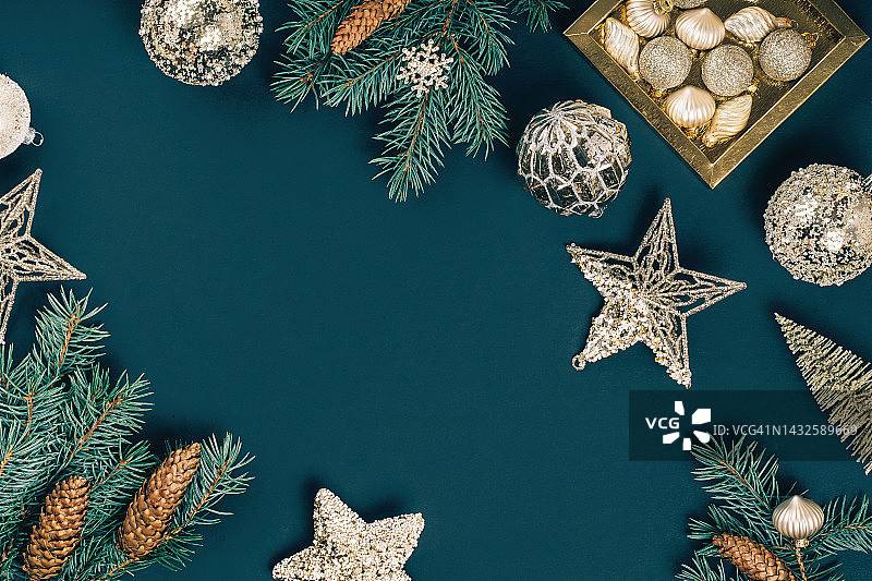 圣诞新年金色装饰横幅图片素材