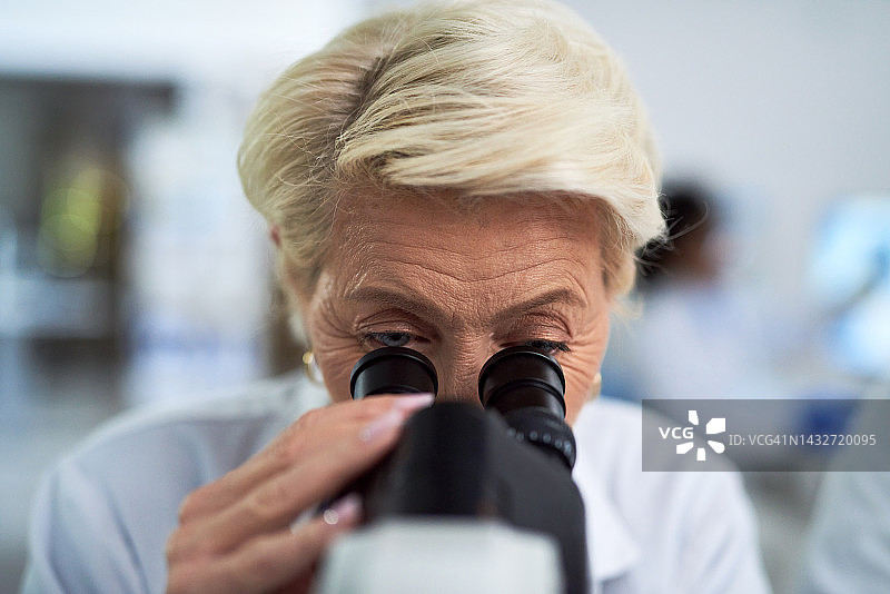 显微镜下实验室研究，年长女性，DNA分析图片素材