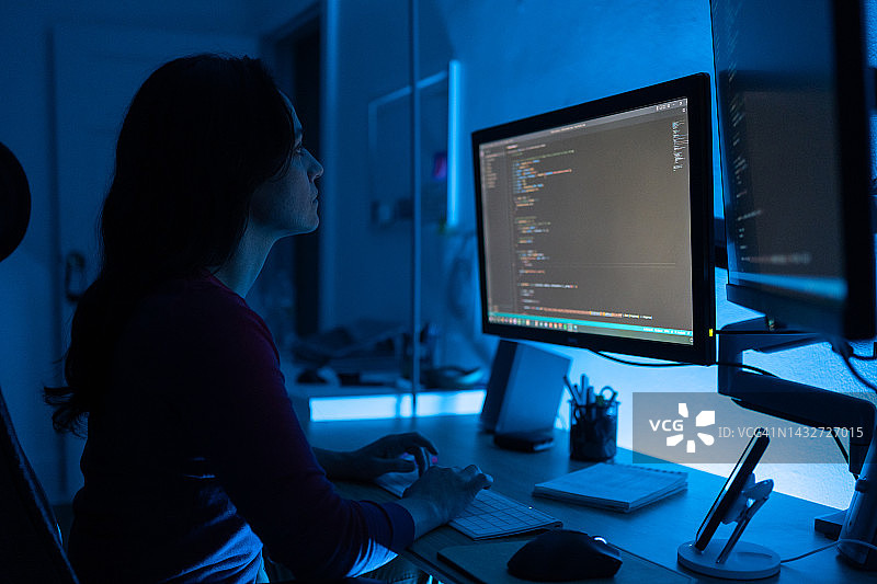 女人连夜编程图片素材