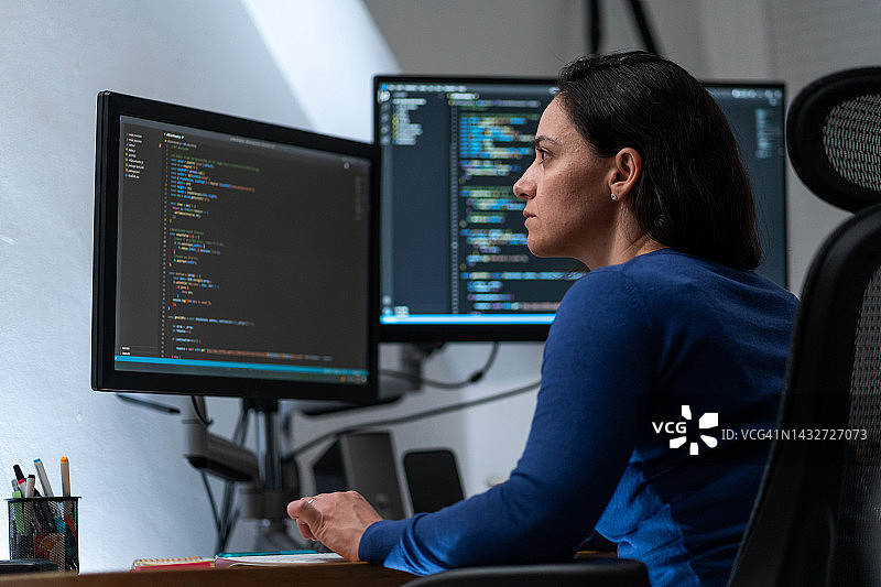 女人连夜编程图片素材