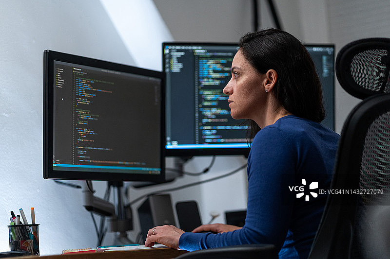 女人连夜编程图片素材