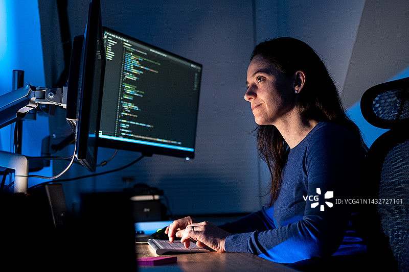 女人连夜编程图片素材