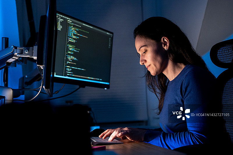 女人连夜编程图片素材