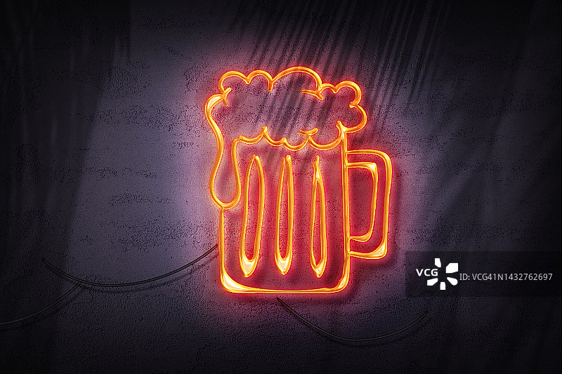 啤酒杯霓虹灯招牌橱窗广告，酒吧营销概念图片素材