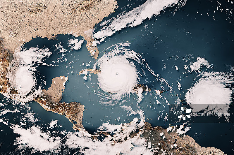 2017年加勒比海三飓风云图3D渲染图片素材