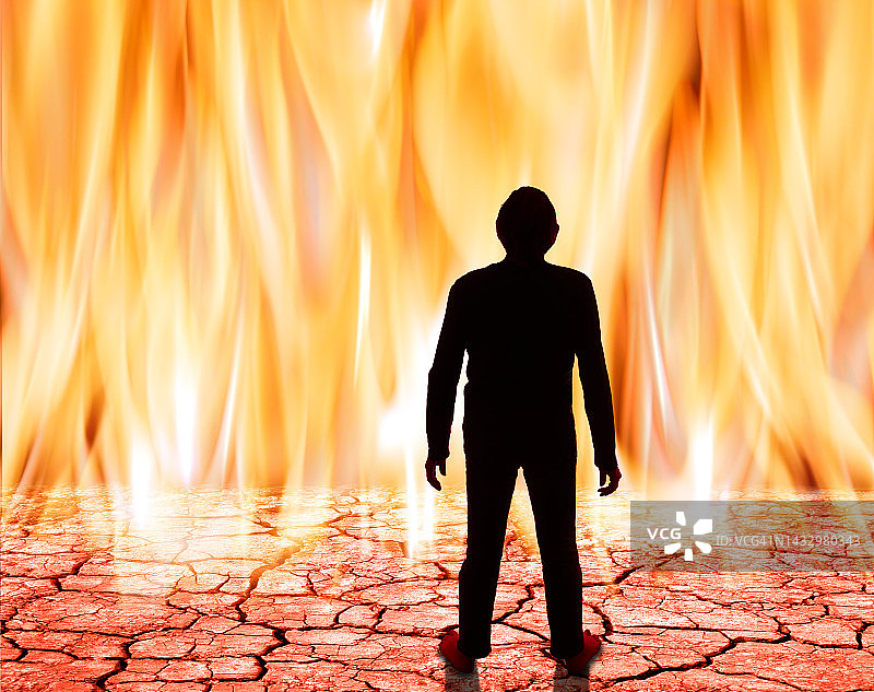 男人凝望世界末日，概念插画图片素材