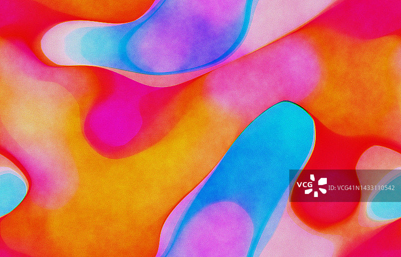 带有噪点的全息渐变背景抽象水彩气泡，鲜艳的黄粉蓝色糖果色抽象变形数字艺术图片素材