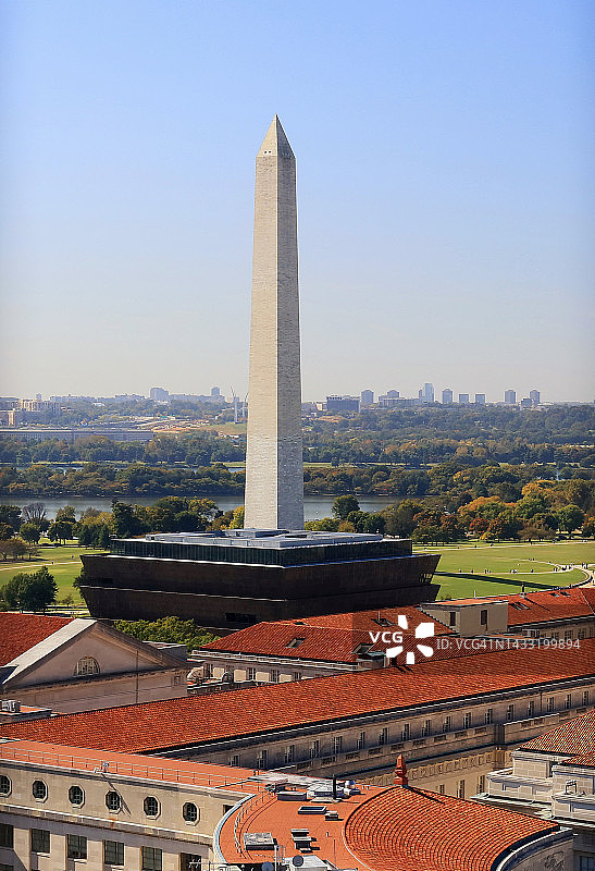 国家广场、华盛顿纪念碑和美国国税局总部大楼的高角度视图-华盛顿特区图片素材